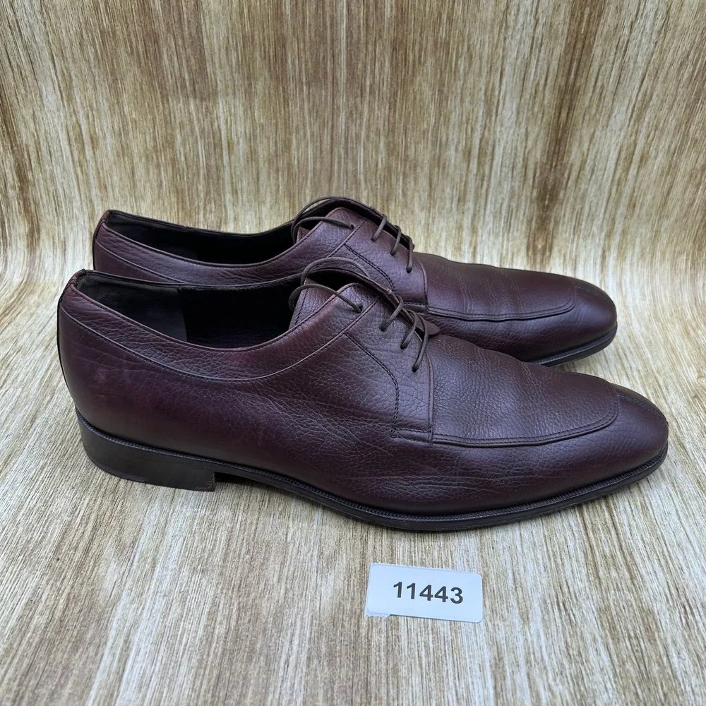 Salvatore Ferragamo Lanier Oxford Men's Size 10.5 EE Burgundy Pebbled Leather